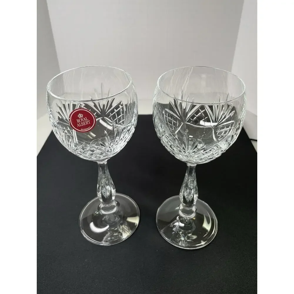 Vintage 1992 Made in Germany Royal Albert Crystal Wine Goblet Glasses New in Box